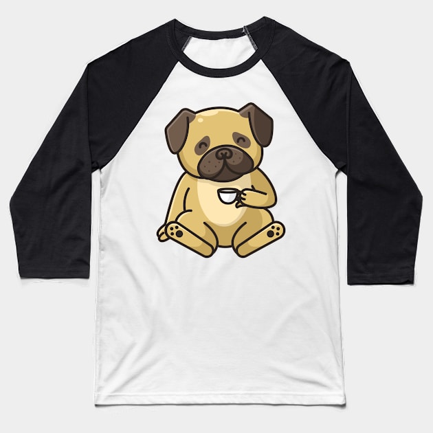 A Pug Drinking Coffee Baseball T-Shirt by gronly